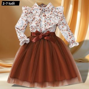 Trẻ Em Bé Gái Tay Dài Váy Đầm Gạc Thắt Lưng Đầm Mềm Mại Thoáng Khí Mùa Xuân Mùa Thu Quần Áo Cho Trẻ Em 2-7 Tuổi