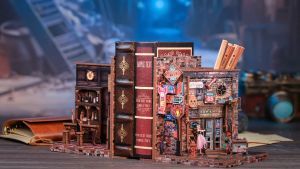 DIY Bookend for Shelves 3D Wooden Puzzle Decorative Book Nook Kit Book Ends Miniature House Bookshelf Room Home Decor for Family Friends