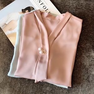 New Arrivals womens short sleeve chiffon blouse shirt summer loose flared sleeve top elegant v-neck shirt