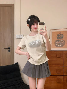 เสื้อยืดคอกลมแขนสั้นลายตัวอักษรสีฟองสี ทรงเข้ารูป สำหรับผู้หญิง ทรงเข้ารูป ผ้าคอตตอนผสม ทรงเข้ารูป ทรงเข้ารูป