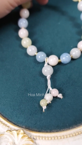 Vòng chuỗi niệm 21 viên đá Beryl màu pastel size hạt 10 li phong cách an nhiên | Hoa Minh Gem