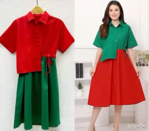 NANDO DRESS 2in1 MERAH HIJAU NATALAN TERBARU LENGAN PENDEK CUTIE DRESS