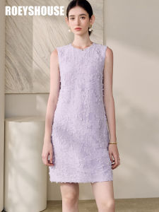 Roey s house | Simple and Elegant Round Neck Sleeveless Floral Print Dress Purple Straight