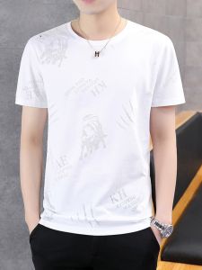 ROMON | Lormen Round Neck Short Sleeve Ice Silk T-Shirt Mens Summer Thin Casual Top Youth Fashion Urban Style Loose Fit Cotton Polyester Blend