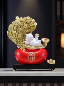 New Chinese Style Wealth Attracting Cat Figurine Office Front Desk Bar Cabinet Decorations Moving Gift Creative Resin Handmade