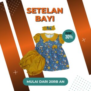 Stelan Bayi Perempuan Stylish 0-12 Bulan Kiisma Collection Warna Biru & Kuning