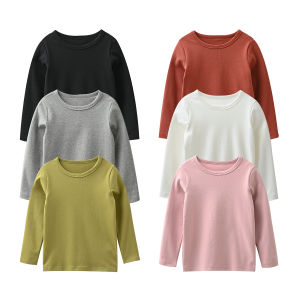Candy Colored Long Sleeve round Neck Pure Color Childrens T-Shirt Spring Autumn Style Boys Girls Base Layer Top for Kids