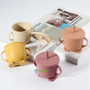 【Local shipment】Baby Training Silicone Sippy Cup Eco Friendly Free Feeding Baby Drinking Cup Silicone Anti-fall Water Cup with Straw
