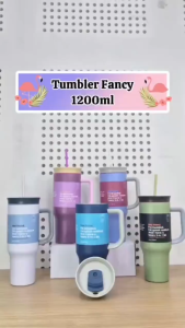 Tumbler Mug Stainless Steel 1200ml With Fancy 2in1 Lid / Tumbler Jumbo 30 OZ 2 cara minum -2233