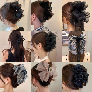 คลิปหนีบกิ๊บหนีบผมสำหรับผู้หญิงมีโบว์หรูหราสง่างามสง่างามกิ๊บติดผมรูปตาข่ายแฟชั่นเครื่องประดับผมแบบเจ้าหญิงคลิปหนีบเครื่องประดับผม2024