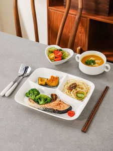 Adult Ceramic Breakfast Plate Meal Planner Fat Reduction Dieting Individual Serving Rectangular White Porcelain Nordic Style