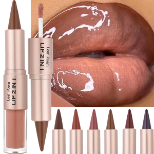 2IN1 Tapered Gradient Lipliner Pen Nude Brown Mirror Glass Lip Gloss Matte Lip Liner กันน้ำลิปคอนทัวร์ไม่ติดแต่งหน้า