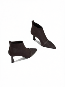 Metal Buckle Pointed Toe High Heel Elastic Slimming Boots