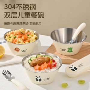 Adorable Portable Baby Feeding Set 304 Stainless Steel Spoon Fork Bowl Set for Children Home Use Cute Cartoon Design Dining Utensils
