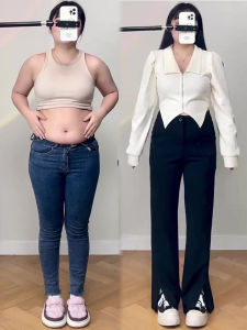 High-Waist Slimming Pear-Shaped Casual Trousers for Women with Pocket Large Size Wide-Leg Straight Pants for Business Attire