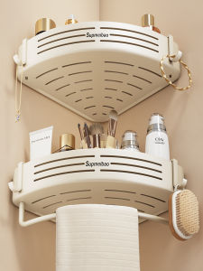 Bathroom Corner Storage Rack Cream Style Wall Mounted Toilet Washstand Triangle Shelf No Drilling Required Plastic Holder