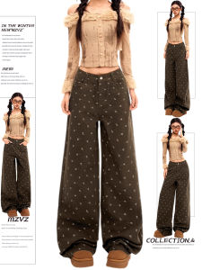 MZVZ | American Retro Floral High-waisted Wide-leg Straight-cut Jeans