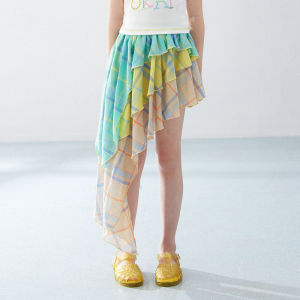 Color Block Plaid Mini Skirt Irregular Hem Design Short Skirts for Girls Childrens Clothing Brand SASAKIDS Half Body Skirts