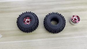 RS | 4pcs Aluminium1.0 Beadlock Wheels and Tires Rubber 1.0 Crawler Tires OD 2.48 for 1/18 1/24 RC Crawler TRX4M SCX24 FMS FCX18