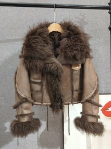 Rabbit Fur Integrated Haining Fur Outwear Tiglado Sheep Fur Collar Curly Stand Collar Lapel Fall and Winter Warm Coat