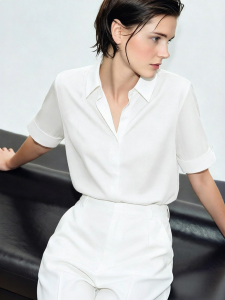 AMII | Summer New Asymmetric Collar Chinese Style Embroidered Short Sleeve Shirt