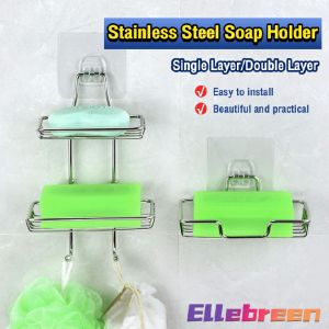 Soap Holder Stainless Steel Double Layer Soap Box Toilet Rack Traceless Wall-mounted Bathroom Holder