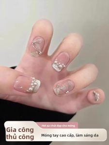 MONLEYTA | Nhựa giả móng tay ngắn thủ công năm mới móng tay dán móng tay dài trung bình cao cấp có thể đeo trên móng tay