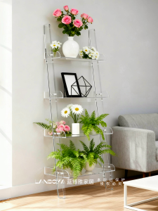 Acrylic Wall-Mounted Bookshelf Multi-Layer Display Stand Creative Floor Transparent Flower Rack Bathroom Storage Shelf Art Style