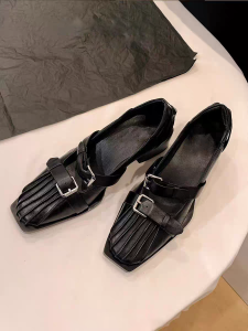 Retro Style Leather Mary Janes Womens Shoes Chunky Heel Versatile British Design Sense High Heels Comfortable Fashion Footwear