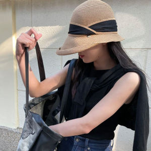 Elegant Japanese Style UV Sun Protection Straw Hat Foldable Thin Fisherman Hat for Women Large Brim Summer Hat