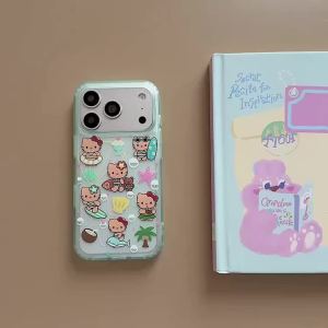Sanrio | Ốp Điện Thoại Hello Kitty Hoạt Hình Mùa Hè Màu Xanh Bạc Hà Thiết Kế Sóng Đôi Chống Sốc Cho iPhone 17 16 15 Pro Max - Chống Xước Chống Bụi