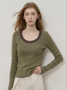 Stripy U-Neck Slim Fit Designer Sweater