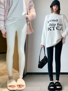 กางเกงขายาวทรงสลิมฟิตผ้าขนกระต่ายหนาสีดำสำหรับผู้หญิงในฤดูใบไม้ร่วงและฤดูหนาว กางเกงขายาวทรงสลิมเอวสูงทรงสลิมฟิตยืดหยุ่นลำลองสำหรับใส่ไปทำงาน