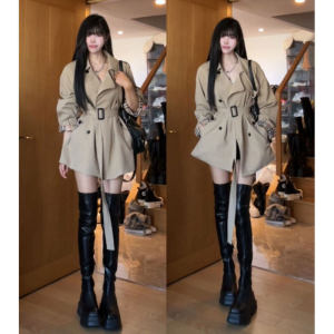CHANGTONG | Korean Style High Fashion Double Breasted Mid-length Coat
