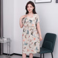 Cotton Silk Sleepwear Women Summer Mid-aged Short Sleeve Nightgown Artificial Cotton Dress Midi Length plus Size Home Clothes Mom Style. 