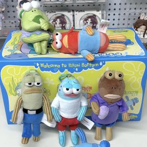 Funny SpongeBob SquarePants Bikini Bottom Resident Dopey Cool Limp Flat Dazed Working Fish Creative Plush Doll Keychain Cute Backpack Pendant Toy