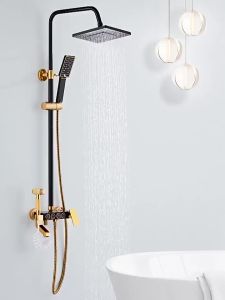 4 in 1 Shower Head 4 Modes Pressure Boost Bathroom Accessory Multifunction Adjustable Large WaterShower Nozzle High Pressure Handheld Rainfall Anion Filter Shower Square Shower Head Stainless steel black gold