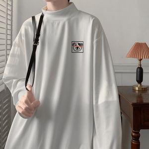 Mens Double-Sided Cashmere Base Shirt Casual Long Sleeve Half-High Collar T-Shirt Polyester Fiber Winter Thickened Print Style