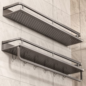 Modern Minimalist Kitchen Bathroom Wall Mounted Single Layer Spice Rack Storage Shelf Aluminum Material Kitchen Wall Storage Shelf