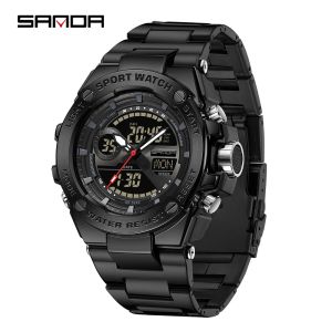 SANDA 3363 Mens Electronic Watch Explosive Steel band Heart Youth Electronic Watch Cool Multi functional Student Watch