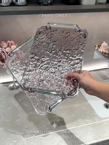 Khay Đựng Đồ Trong Suốt Nhựa Acrylic Cứng Cáp Khay Úp Ly Cốc Có Tay Cầm Mạ Bạc Decor Siêu Đẹp