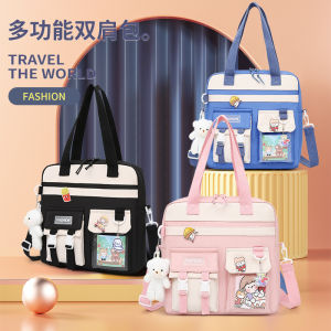 กระเป๋าสะพายไหล่หนังสือเรียนแบบมีซิปสำหรับนักเรียนประถมและมัธยมต้น กระเป๋าใส่เอกสารแบบสะพายไหล่เดียวสำหรับเด็กชายและเด็กหญิง กระเป๋าใส่ของสำหรับเด็ก