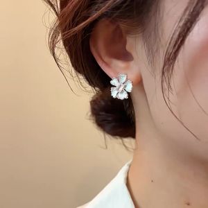 WENXI | Elegant Blue Floral Dripping Glaze Stud Earrings