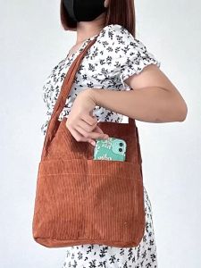 YAZI FASHION Korean New Fashion Corduroy Tote Bag Minimalist Corduroy Shoulder Bag Simple 3076