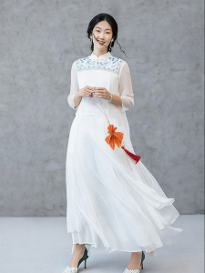 Silk Embroidered Loose Blouse & Wide-Leg Pants