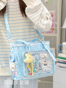 Sweet College Style Polka Dot Large Capacity Lace Crossbody Bag Girls Shoulder Bag Tote Bag Zipper Closure Casual Handbag