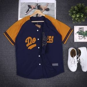 Jersey Baseball Pria Wanita/ Dodgers Putih Navy