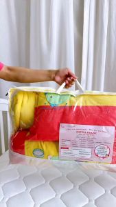 Tặng kèm túi Bộ gối nệm vải cotton cara cho bé từ 2 - 5 tuổi vải mềm mát họa tiết thêu hình cá dễ thương