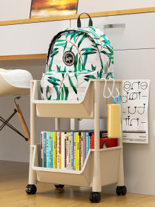 Multi-Layer Book Bag Storage Rack under Table Childrens Mobile Bookshelf Small Cart Storage Stand Home Organization Tool