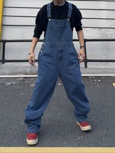 Overalls for Men Denim Suspenders Simple Baggy Jeans Mens Street Casual Solid Mid Waist Loose Washed Jumpsuits Length Tracksuit